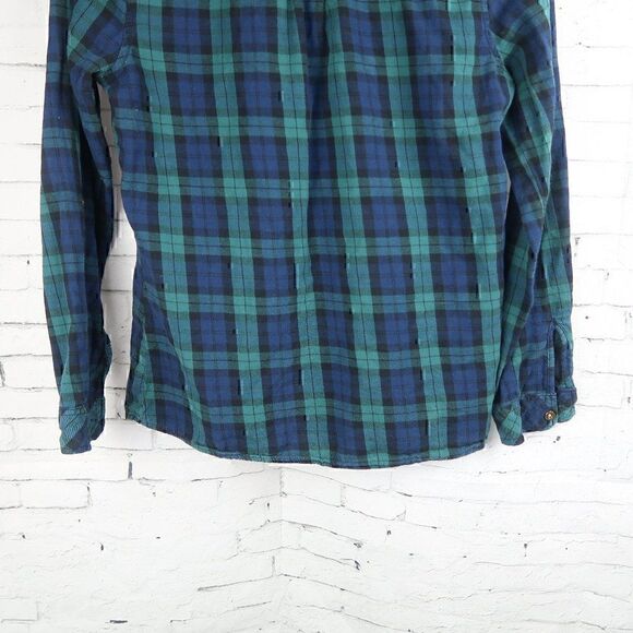 CHARLOTTE RUSSE BLUE & GREEN COTTON PLAID BUTTON DOWN LONG SLEEVE SHIRT SIZE S - Picture 9 of 9